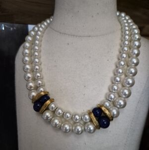 Napier Double Strand Pearl and Gold Necklace